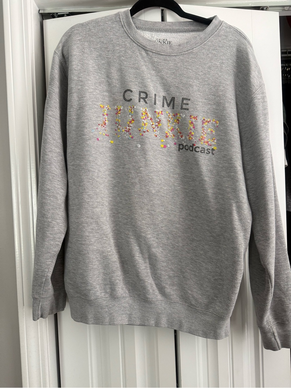 Crime Junkie Podcast Gray Crewneck Sweatshirt